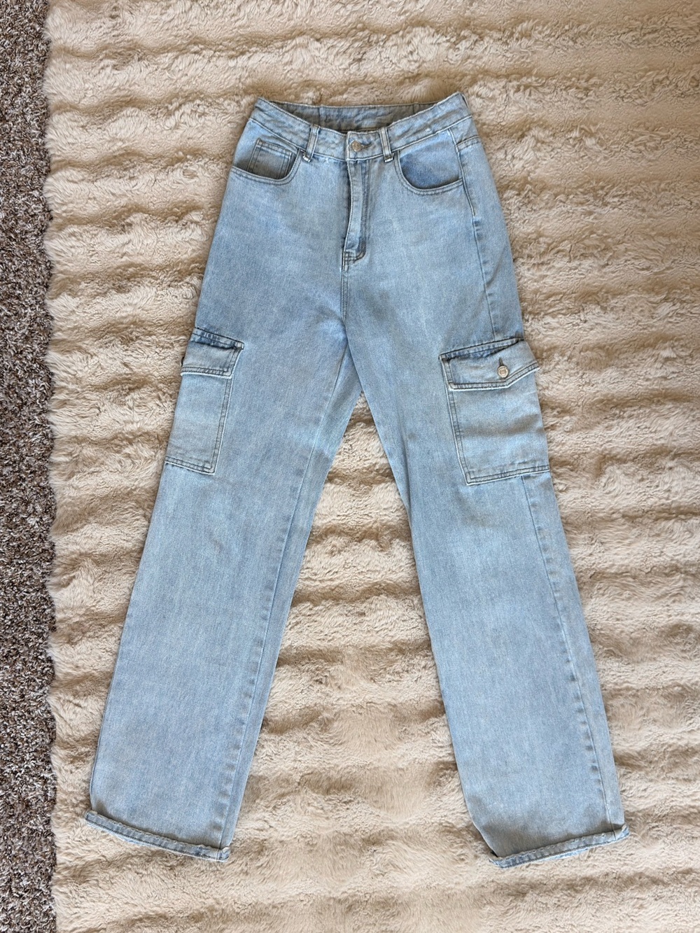 Light Blue Straight-Leg Cargo Jeans